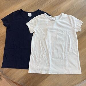Hanna Andersson Girls Scallop Set of 2 Navy & White T-Shirts Size 12